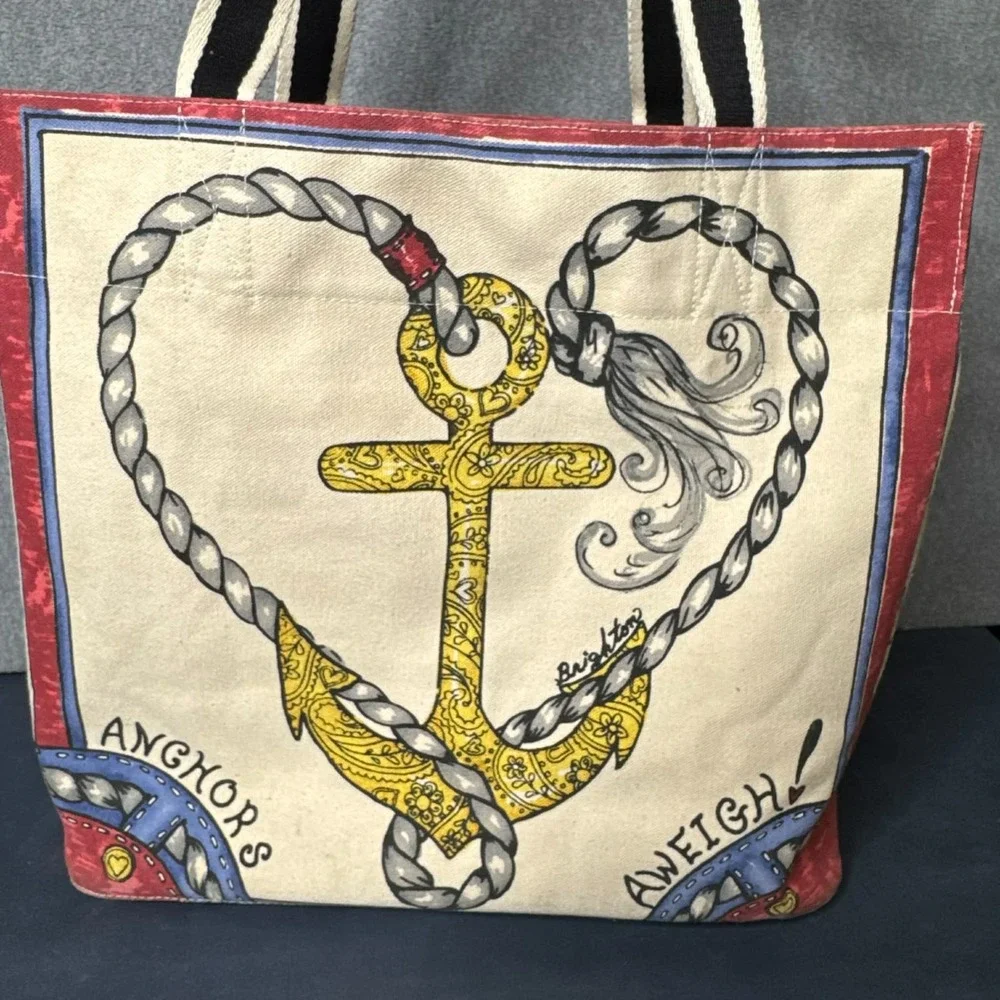 Brighton Canvas Tote Seas The Day Large Nautical Beach Bag Travel Shoulder Bag - Picture 7 of 14